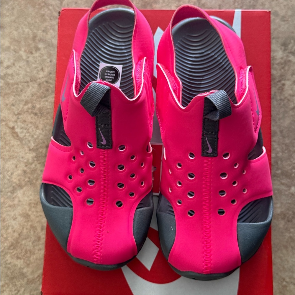Nike Women’s Hot Pink and Gray Slip-On Sport Sandals